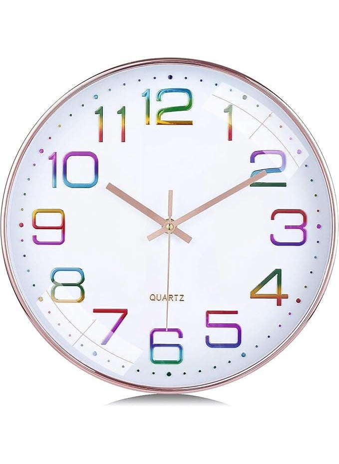 BEMOX Wall Clock 12 Silent Quartz Decorative Wall Clock NonTicking Classic Digital Clock Battery Operated Round Easy to Read Handheld Complete HomeKitchenBedroom Rainbow