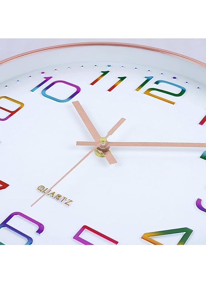 BEMOX Wall Clock 12 Silent Quartz Decorative Wall Clock NonTicking Classic Digital Clock Battery Operated Round Easy to Read Handheld Complete HomeKitchenBedroom Rainbow