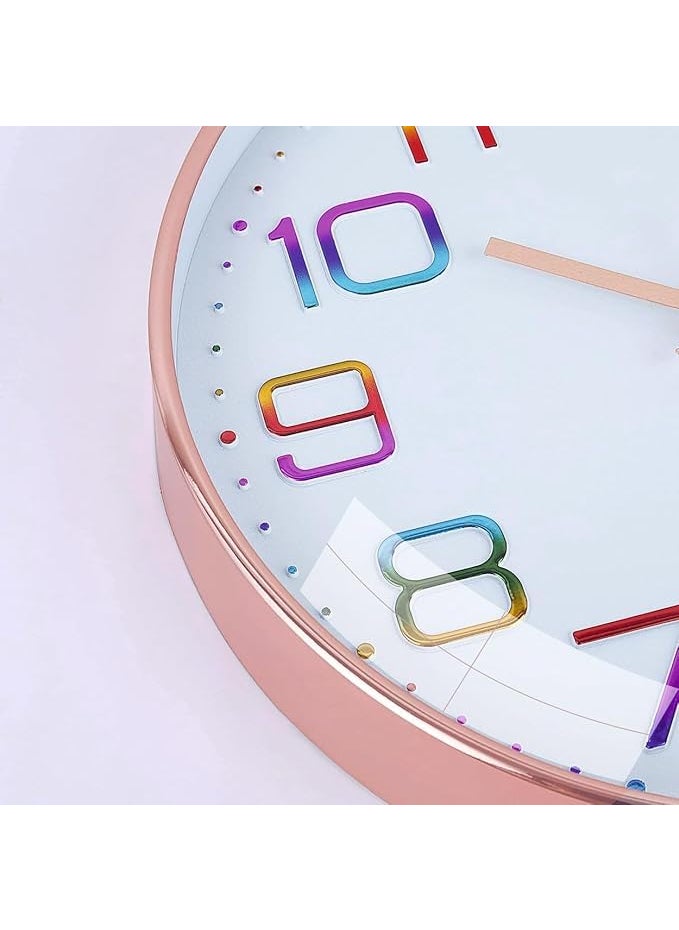 BEMOX Wall Clock 12 Silent Quartz Decorative Wall Clock NonTicking Classic Digital Clock Battery Operated Round Easy to Read Handheld Complete HomeKitchenBedroom Rainbow