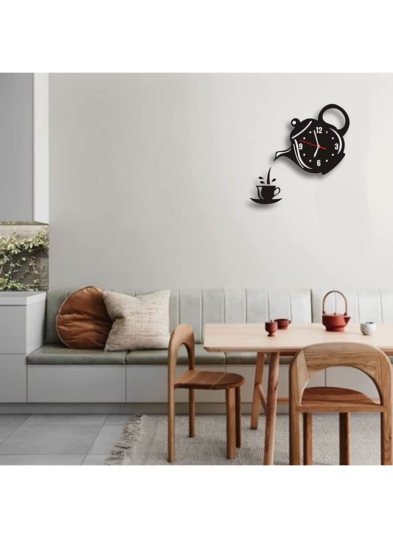 INLERA Cup Kettle Design Wooden Wall Clock 3D Tea Pot for Home and Office Wooden Kettle Wall Clock for Living Room Wooden Wall Clock Kettle Shape Clock for Room