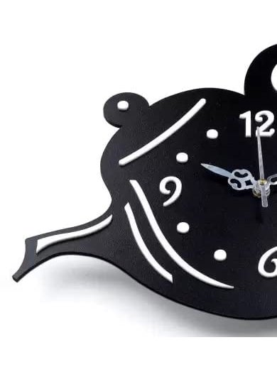 INLERA Cup Kettle Design Wooden Wall Clock 3D Tea Pot for Home and Office Wooden Kettle Wall Clock for Living Room Wooden Wall Clock Kettle Shape Clock for Room