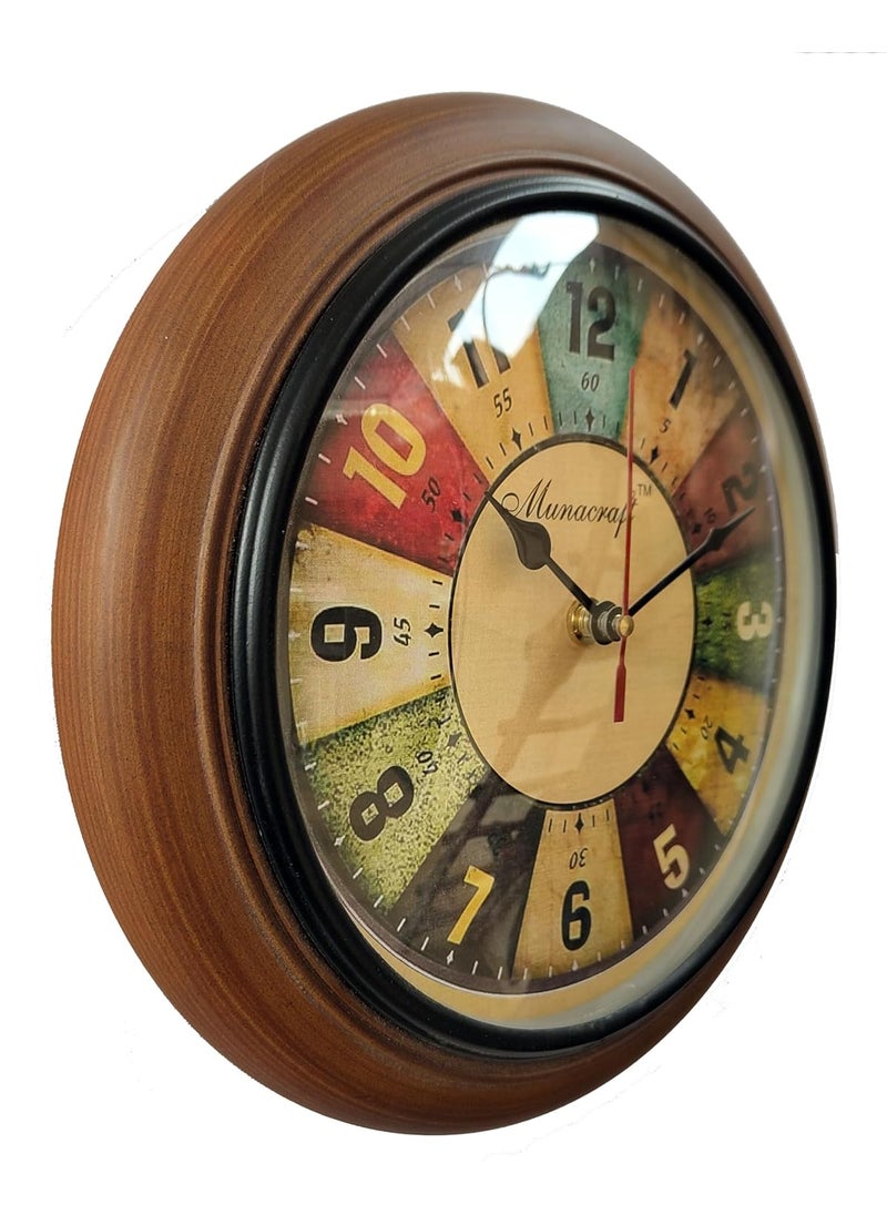 Munacraft Wooden Wall Clock 10 inch Round Antique Multi Color dial
