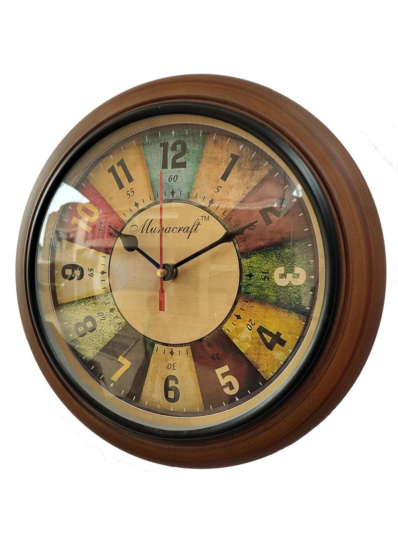 Munacraft Wooden Wall Clock 10 inch Round Antique Multi Color dial