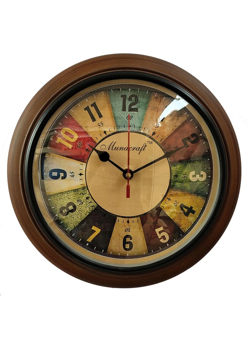 Munacraft Wooden Wall Clock 10 inch Round Antique Multi Color dial