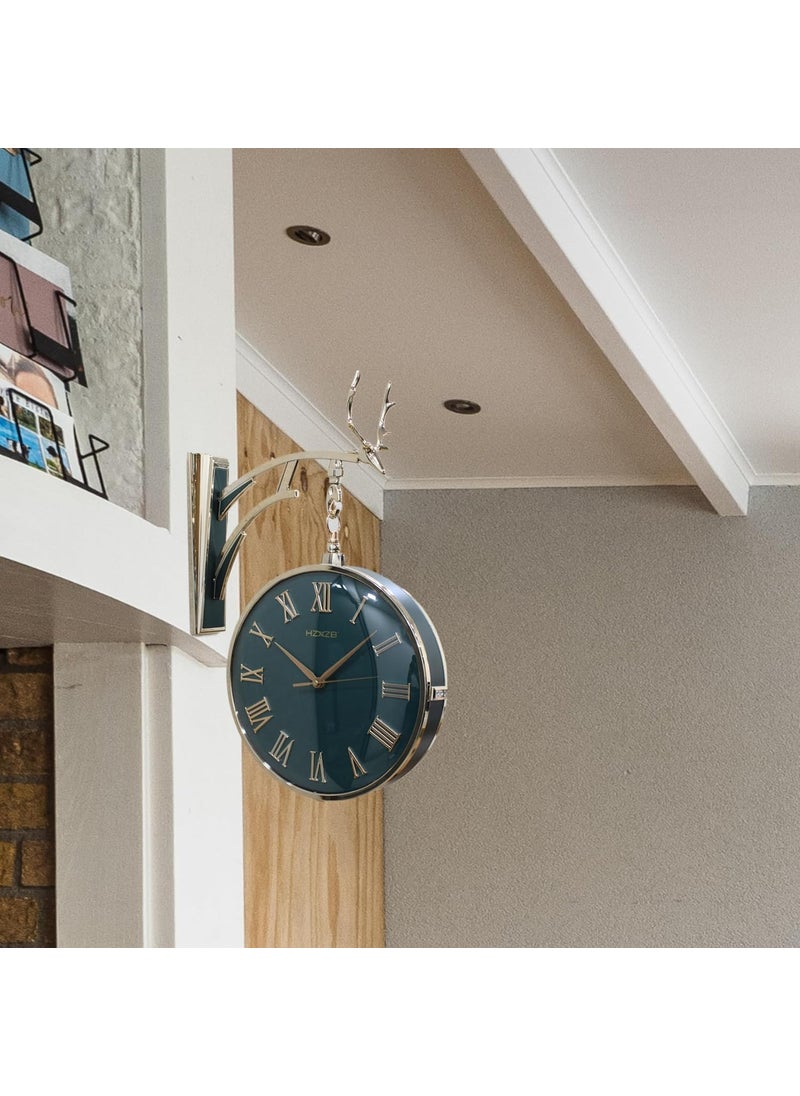 NYTRYD Antique Double Sided Metal Wall Clock QuietEasy ReadHome DcorIndoorOutdoorGardenFarmhouseYardStationOfficePhotography PropsLiving RoomKitchenBedroom W4Green