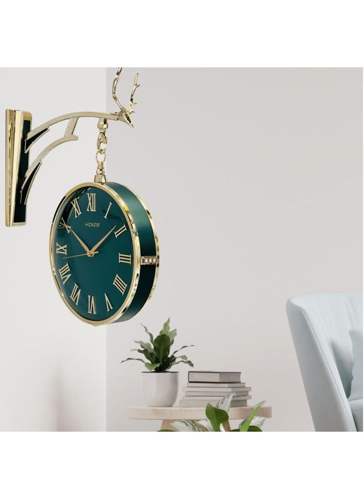 NYTRYD Antique Double Sided Metal Wall Clock QuietEasy ReadHome DcorIndoorOutdoorGardenFarmhouseYardStationOfficePhotography PropsLiving RoomKitchenBedroom W4Green