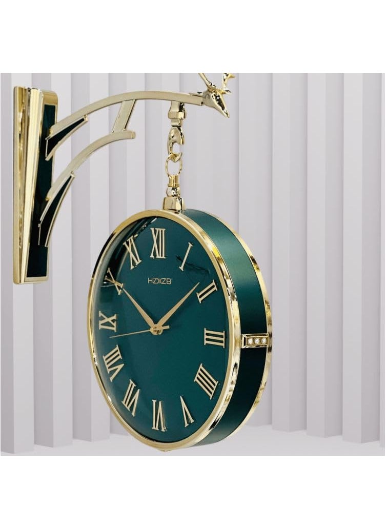NYTRYD Antique Double Sided Metal Wall Clock QuietEasy ReadHome DcorIndoorOutdoorGardenFarmhouseYardStationOfficePhotography PropsLiving RoomKitchenBedroom W4Green