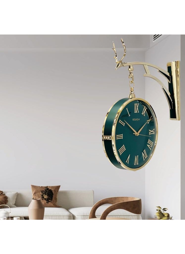 NYTRYD Antique Double Sided Metal Wall Clock QuietEasy ReadHome DcorIndoorOutdoorGardenFarmhouseYardStationOfficePhotography PropsLiving RoomKitchenBedroom W4Green