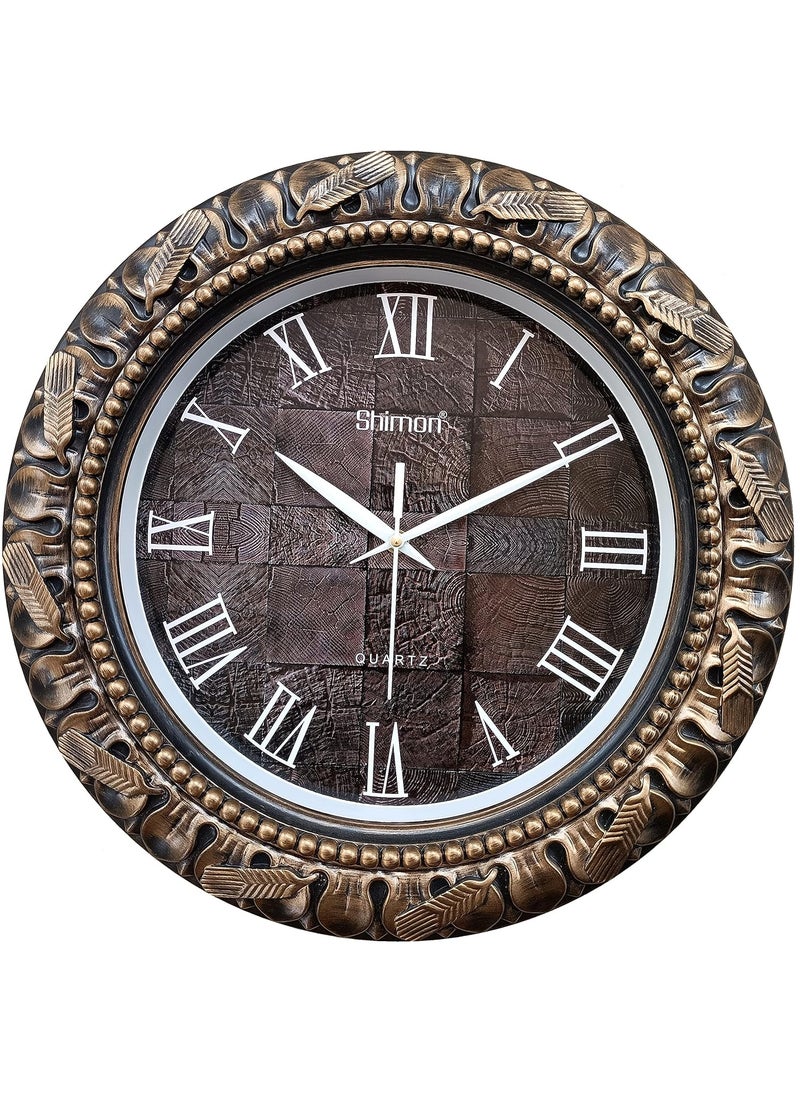 LYONIC Plastic SilverPlated Beautiful Royal Look Roman Number Big Size Sweep Silent Wall Clock 35 X 35 cm Color Wood Cooper