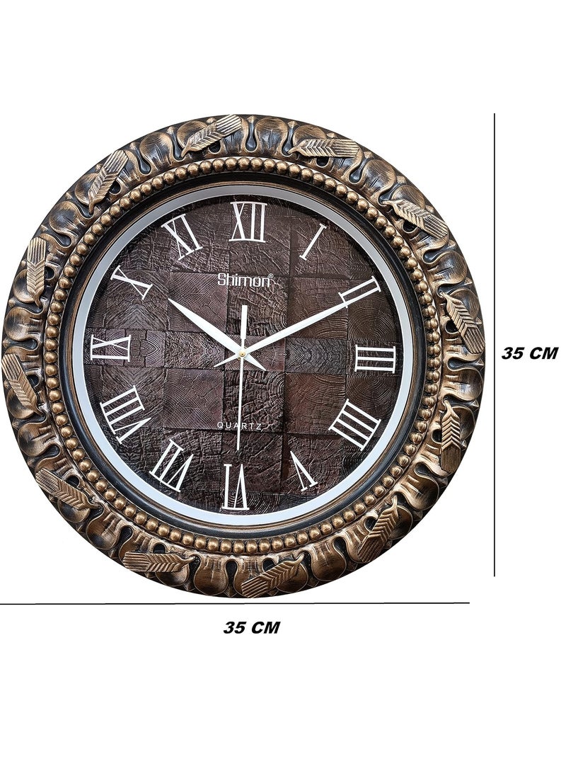 LYONIC Plastic SilverPlated Beautiful Royal Look Roman Number Big Size Sweep Silent Wall Clock 35 X 35 cm Color Wood Cooper