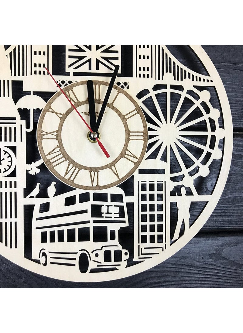 NABSTER London Wall Clock Wood Kitchen Great Britain Decor London Gifts Best Theme London Office Business Personalized Birthday London Clock 12 Inch 30 Cm