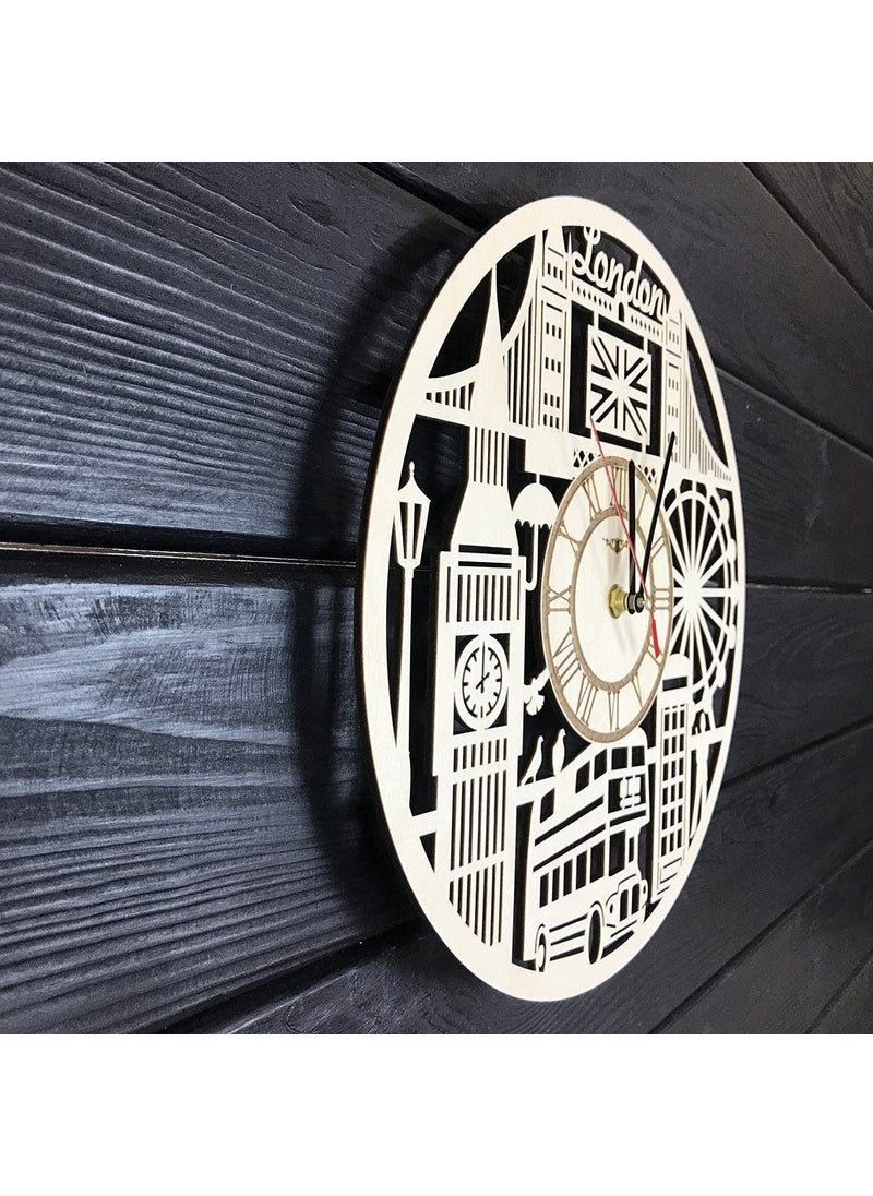 NABSTER London Wall Clock Wood Kitchen Great Britain Decor London Gifts Best Theme London Office Business Personalized Birthday London Clock 12 Inch 30 Cm