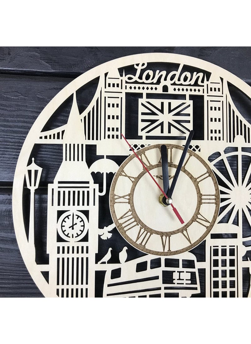 NABSTER London Wall Clock Wood Kitchen Great Britain Decor London Gifts Best Theme London Office Business Personalized Birthday London Clock 12 Inch 30 Cm