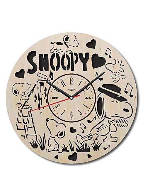 NABSTER Snoopy Wall Clock Eco Friendly Wood Unique Peanuts Gifts Ideas and Home Decor for HomeWall Art for Living Room Kitchen Bedroom Kids