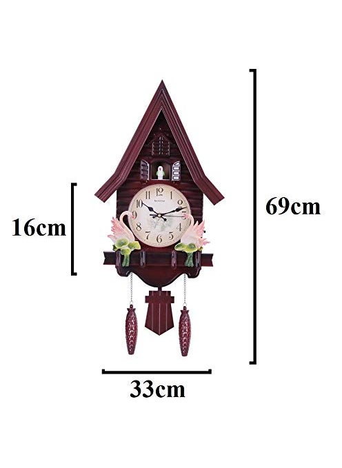 Three Secondz European Style Creative Wall Cuckoo Wall Clock 69 cm x 16 cm x 33 cm ChocoBrown