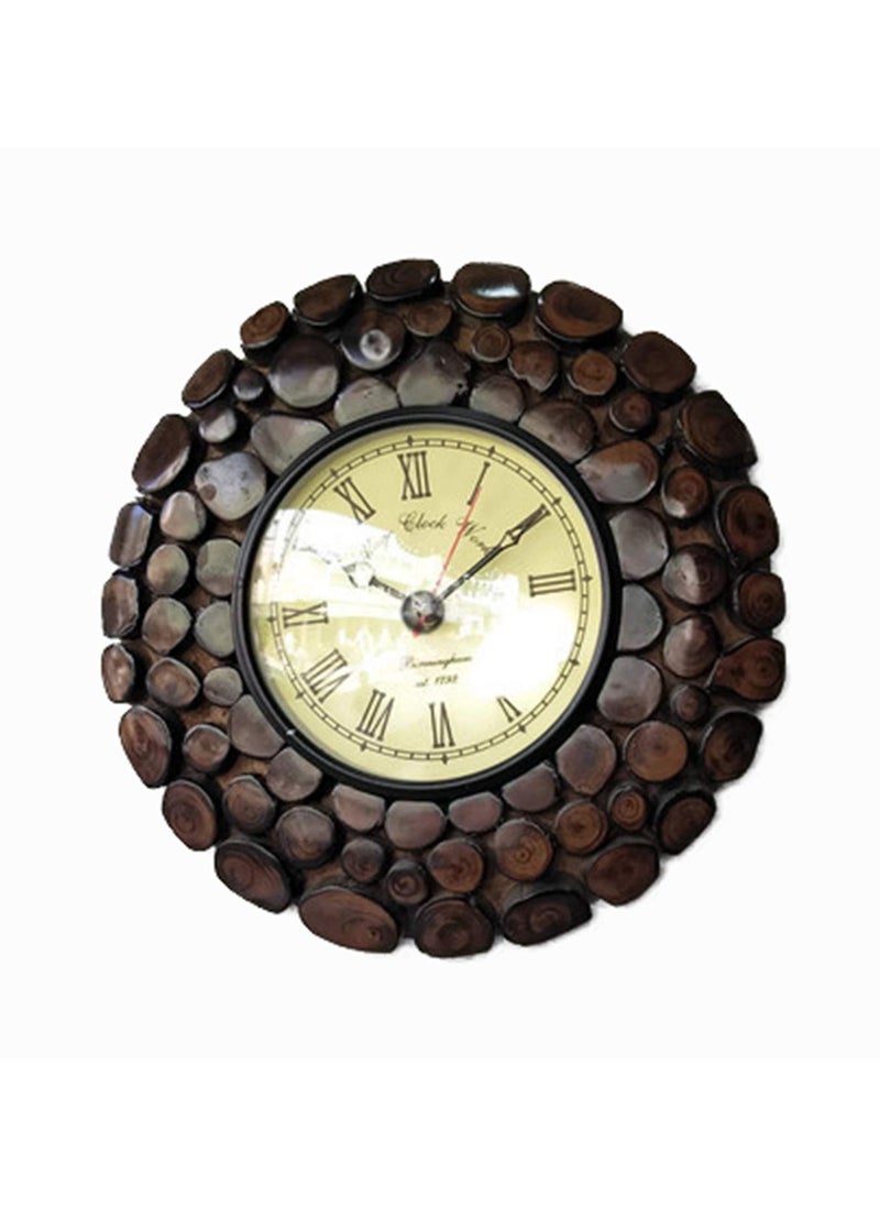 ACE WOOD CRAFTS AWC Handmade Round Shape Wooden Wall Clock for Home Brown 12 inches
