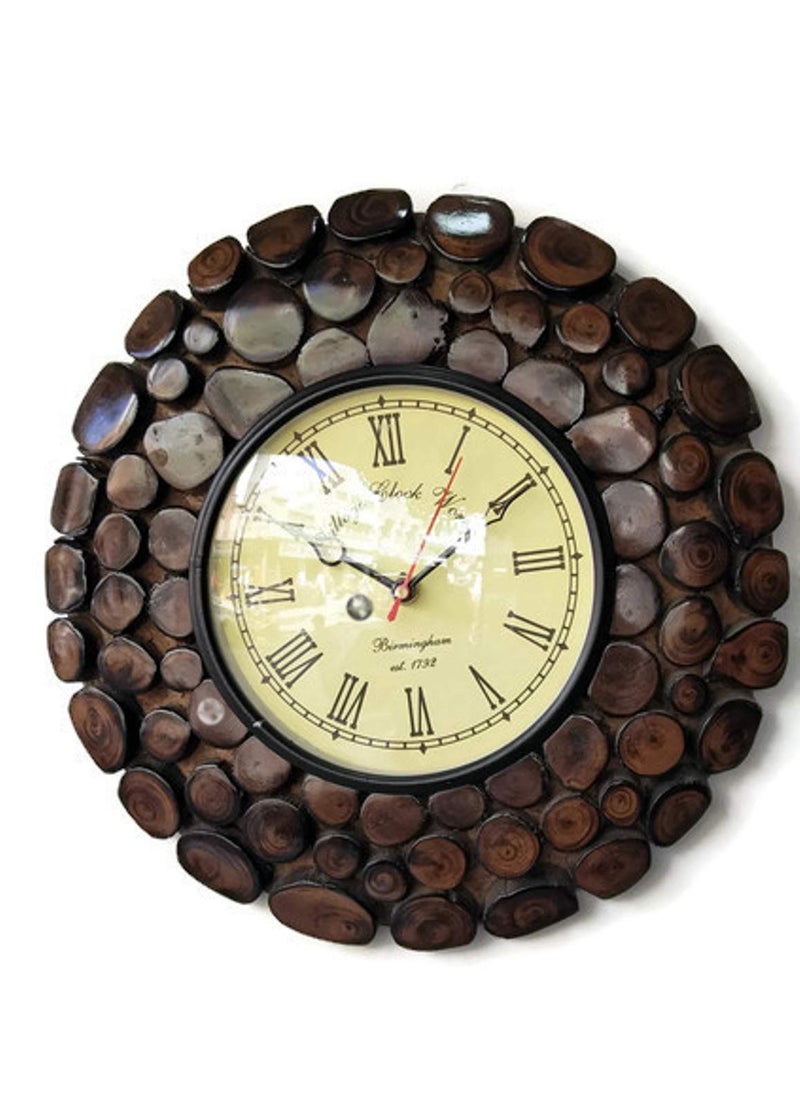 ACE WOOD CRAFTS AWC Handmade Round Shape Wooden Wall Clock for Home Brown 12 inches