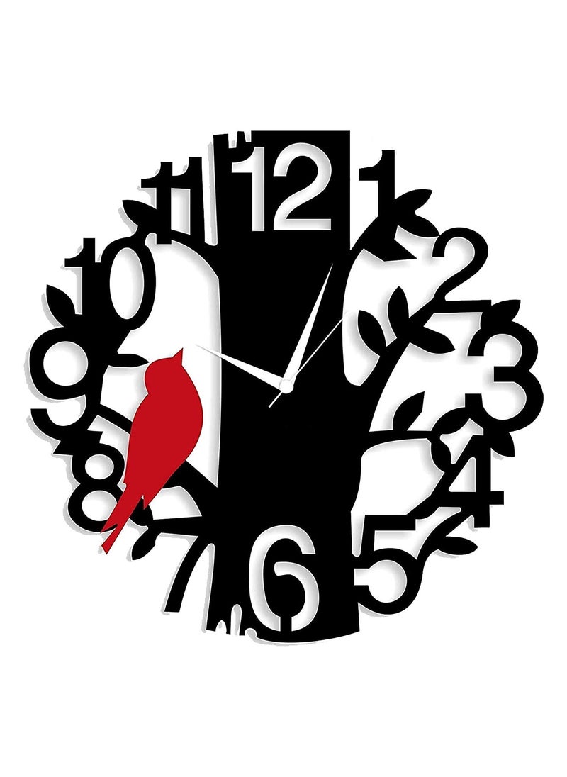 Ingo creation Wooden Designer Wall Clock for Home Decor Red Bird and Black