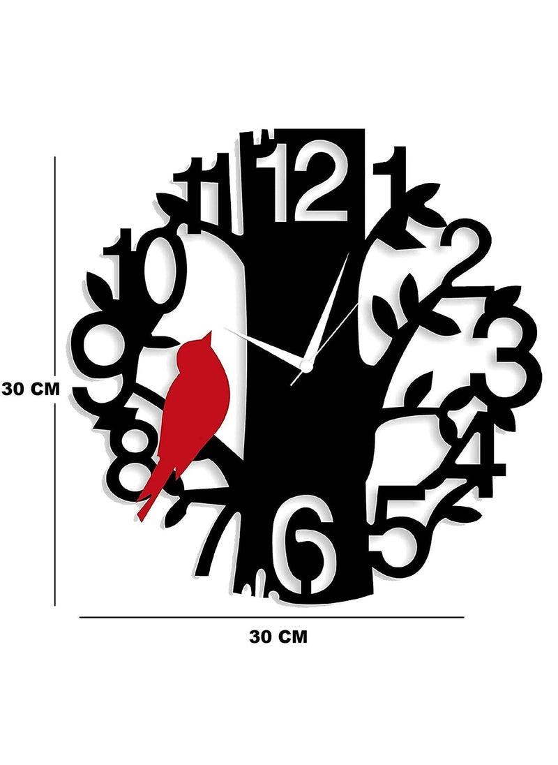 Ingo creation Wooden Designer Wall Clock for Home Decor Red Bird and Black