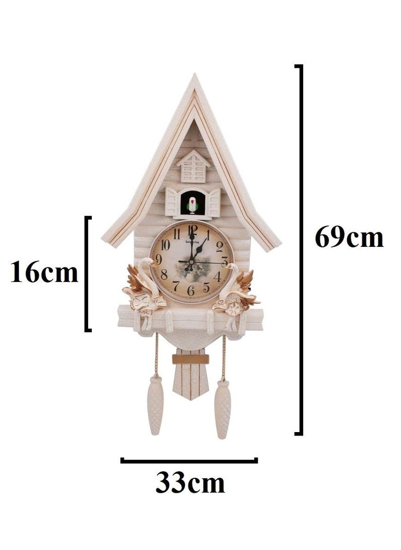 Three Secondz European Living Room Creative Wall Clock Cuckoo 69 x 16 x 33 cm_White