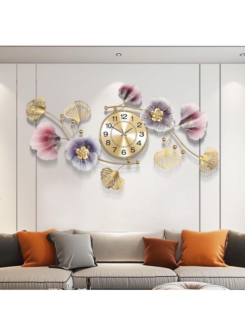 Home And Crafts Metal Large Multicolor Leaf Wall Clock Metal Decorative Silent NonTicking Big Clocks Modern Home Decorations for Living RoomBedroomDining Room Office 36X22 Inch