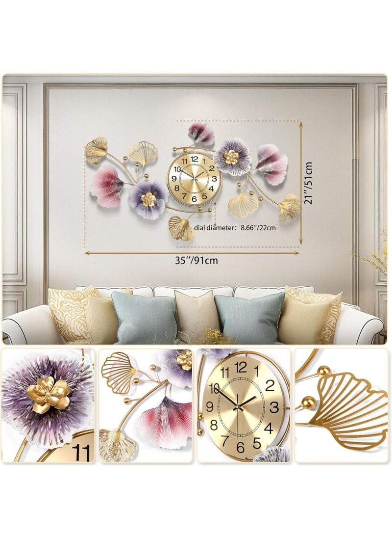 Home And Crafts Metal Large Multicolor Leaf Wall Clock Metal Decorative Silent NonTicking Big Clocks Modern Home Decorations for Living RoomBedroomDining Room Office 36X22 Inch