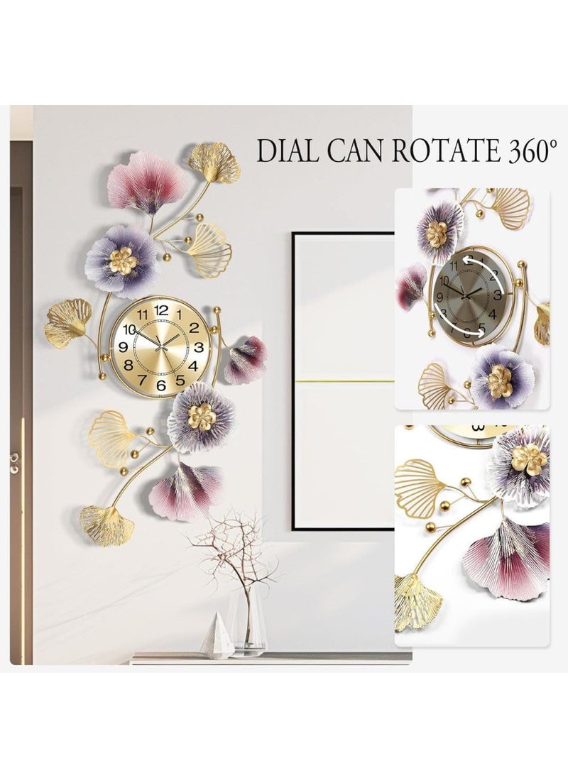 Home And Crafts Metal Large Multicolor Leaf Wall Clock Metal Decorative Silent NonTicking Big Clocks Modern Home Decorations for Living RoomBedroomDining Room Office 36X22 Inch