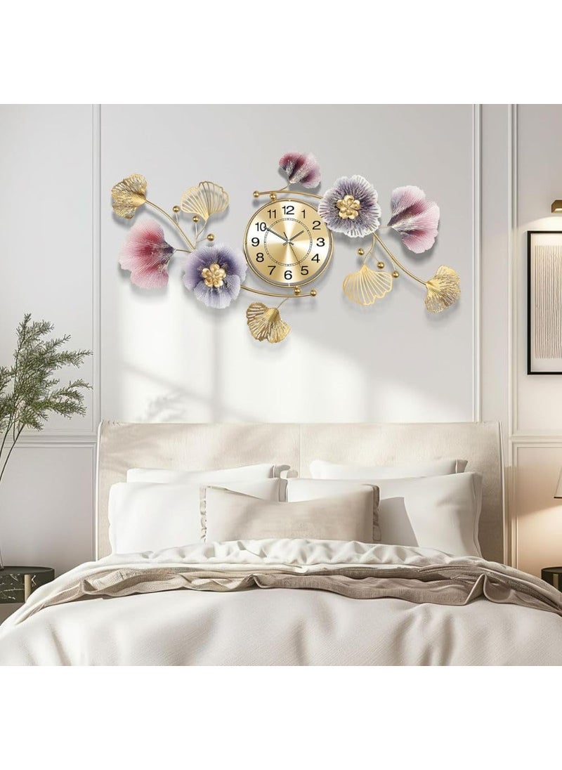 Home And Crafts Metal Large Multicolor Leaf Wall Clock Metal Decorative Silent NonTicking Big Clocks Modern Home Decorations for Living RoomBedroomDining Room Office 36X22 Inch