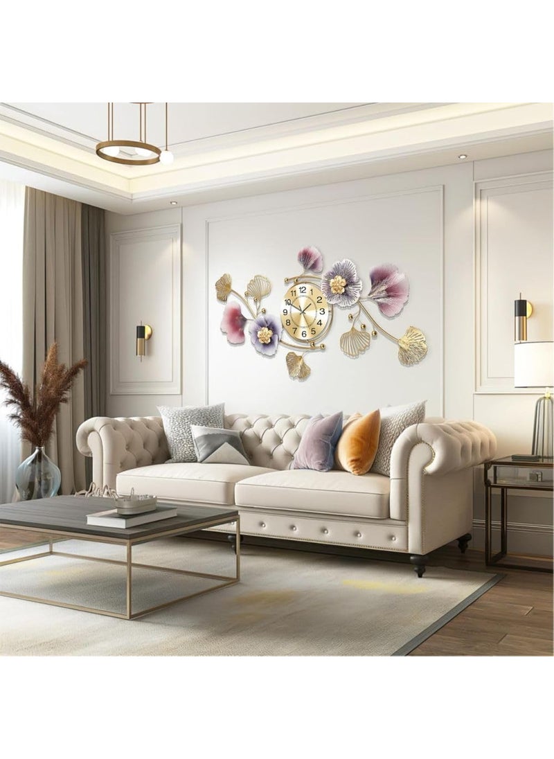Home And Crafts Metal Large Multicolor Leaf Wall Clock Metal Decorative Silent NonTicking Big Clocks Modern Home Decorations for Living RoomBedroomDining Room Office 36X22 Inch