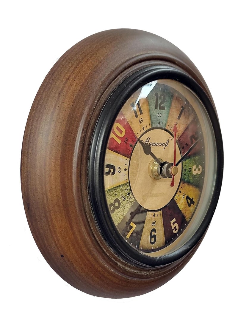 Munacraft Wooden Wall Clock 6 inch Round Antique Multi Color dial