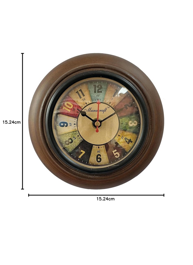 Munacraft Wooden Wall Clock 6 inch Round Antique Multi Color dial