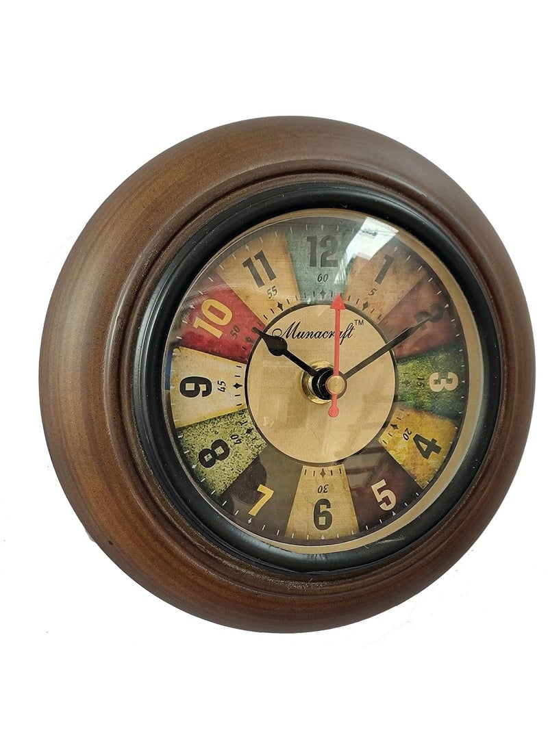 Munacraft Wooden Wall Clock 6 inch Round Antique Multi Color dial