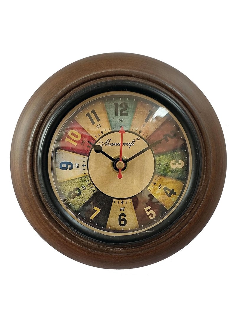 Munacraft Wooden Wall Clock 6 inch Round Antique Multi Color dial