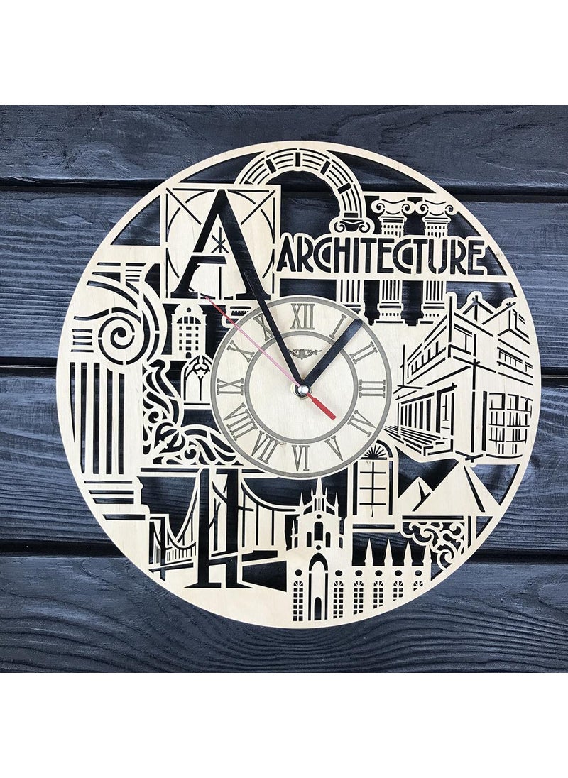 NABSTER City Skyline Wall Clock Wood Home Kitchen Decor Office Unique Gifts Man Woman Architecture Wall Art Personalized Vintage City Skyline Clock 12 Inch 30 Cm