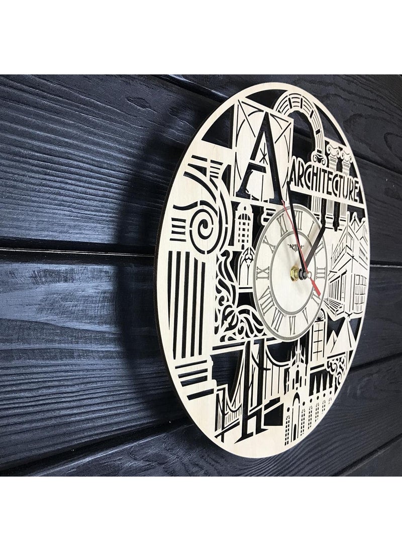 NABSTER City Skyline Wall Clock Wood Home Kitchen Decor Office Unique Gifts Man Woman Architecture Wall Art Personalized Vintage City Skyline Clock 12 Inch 30 Cm
