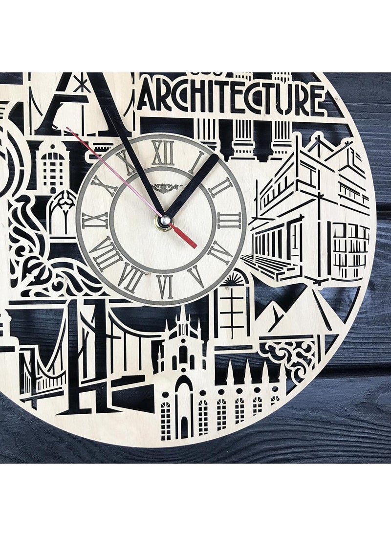 NABSTER City Skyline Wall Clock Wood Home Kitchen Decor Office Unique Gifts Man Woman Architecture Wall Art Personalized Vintage City Skyline Clock 12 Inch 30 Cm