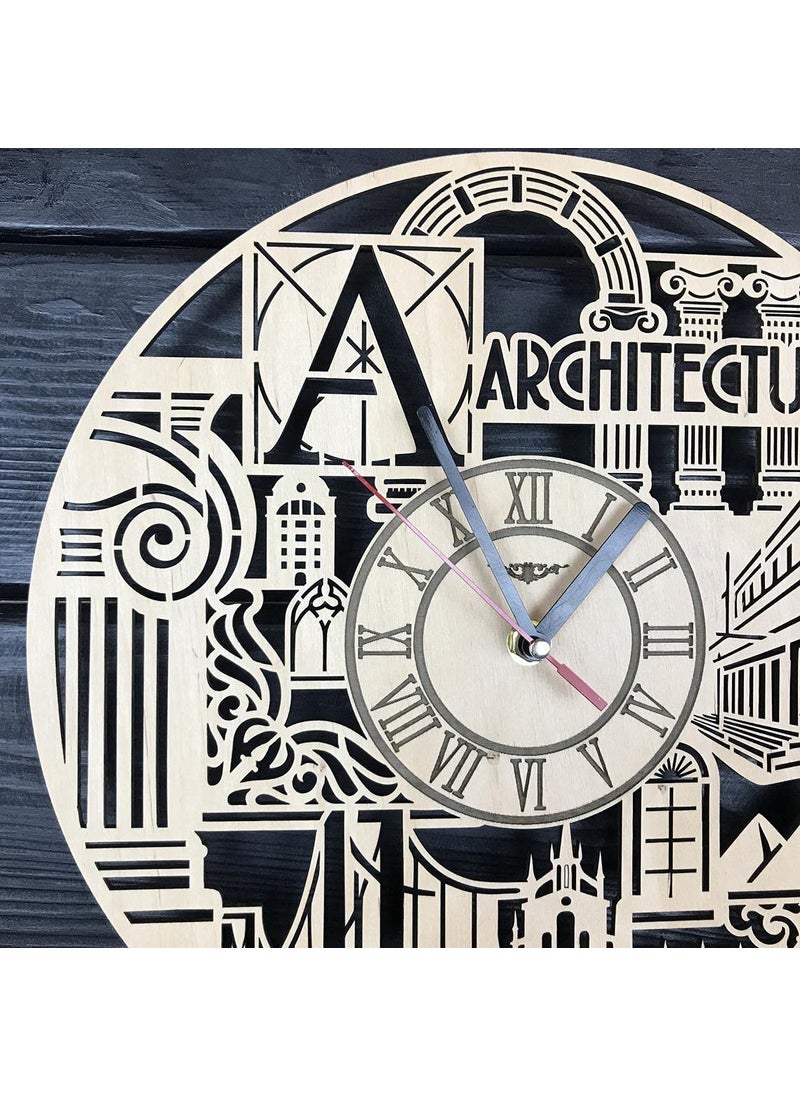 NABSTER City Skyline Wall Clock Wood Home Kitchen Decor Office Unique Gifts Man Woman Architecture Wall Art Personalized Vintage City Skyline Clock 12 Inch 30 Cm