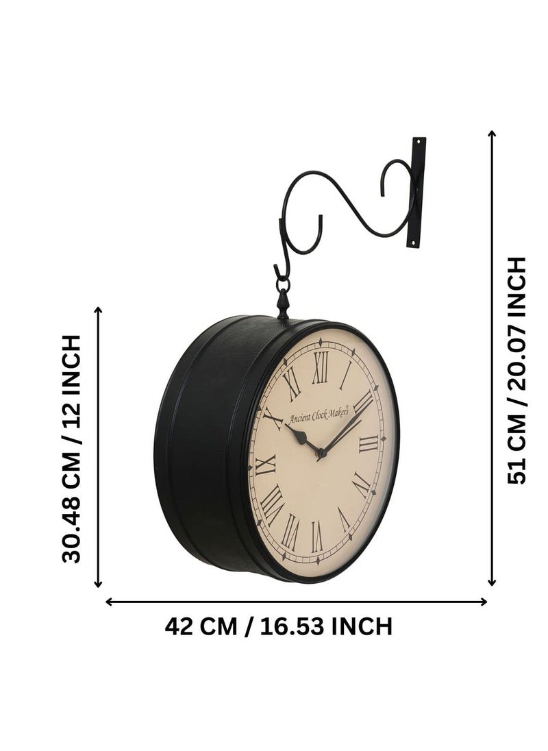 CHRONIKLE Decorative Metal Black Double Sided Roman Full Figure HomeOffice Decor RailwayMetro Station Hanging Wall Clock Size 42 x 15 x 51 CM Weight 1830 grm Color Black