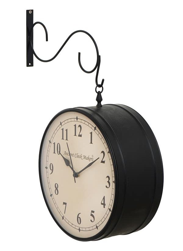 CHRONIKLE Decorative Metal Black Double Sided Roman Full Figure HomeOffice Decor RailwayMetro Station Hanging Wall Clock Size 42 x 15 x 51 CM Weight 1830 grm Color Black