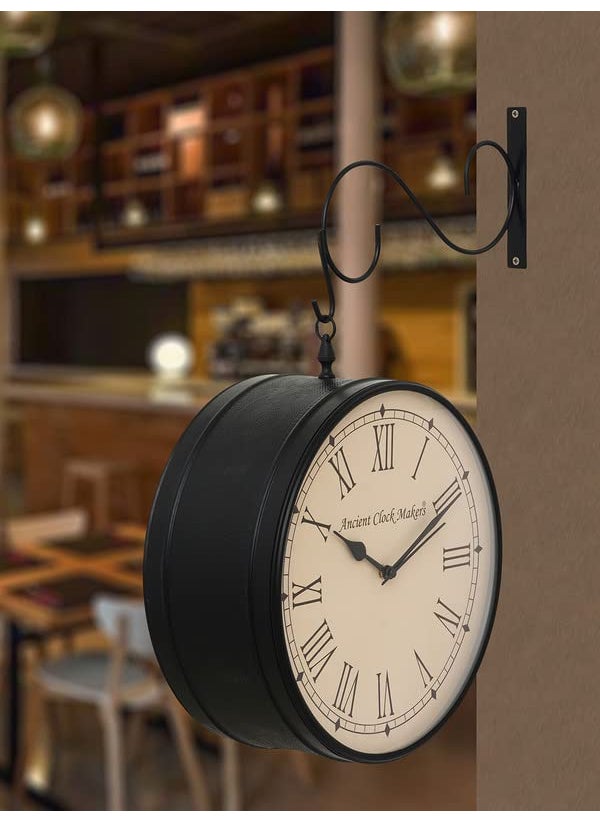 CHRONIKLE Decorative Metal Black Double Sided Roman Full Figure HomeOffice Decor RailwayMetro Station Hanging Wall Clock Size 42 x 15 x 51 CM Weight 1830 grm Color Black