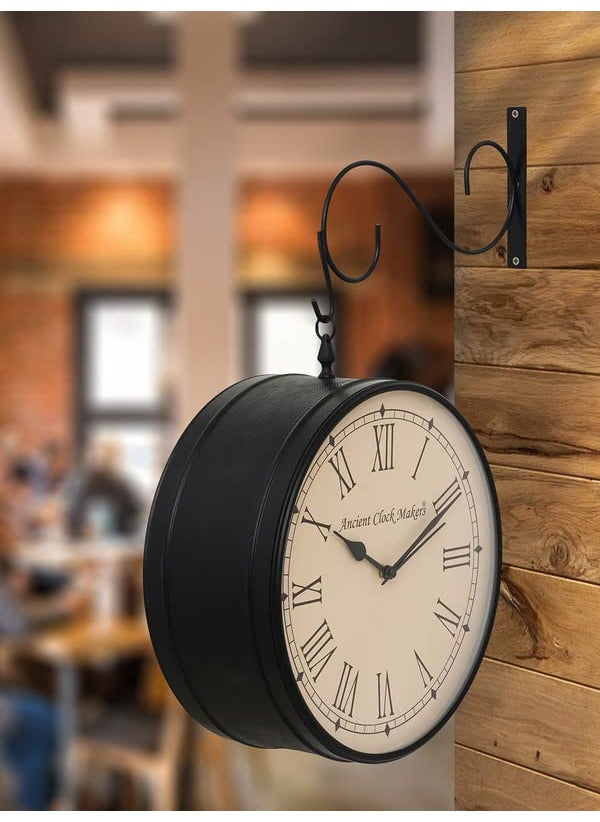 CHRONIKLE Decorative Metal Black Double Sided Roman Full Figure HomeOffice Decor RailwayMetro Station Hanging Wall Clock Size 42 x 15 x 51 CM Weight 1830 grm Color Black