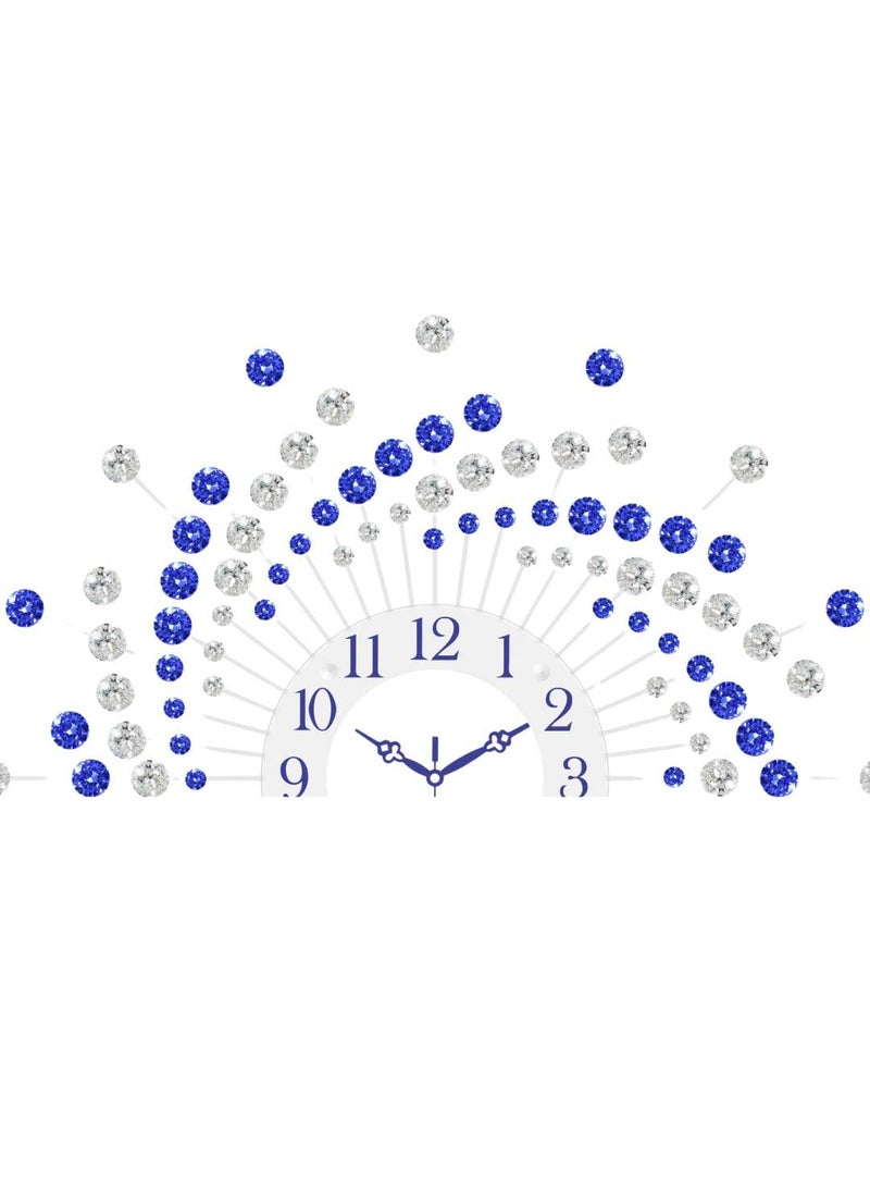 CHRONIKLE Beautiful Crystal Analog Floral Design Round Diamond Studded Metal Wall Clock for Living Room Home Decor Office Gifts Size 60 x 5 x 60 CM Color Blue White Weight 1460 Gram