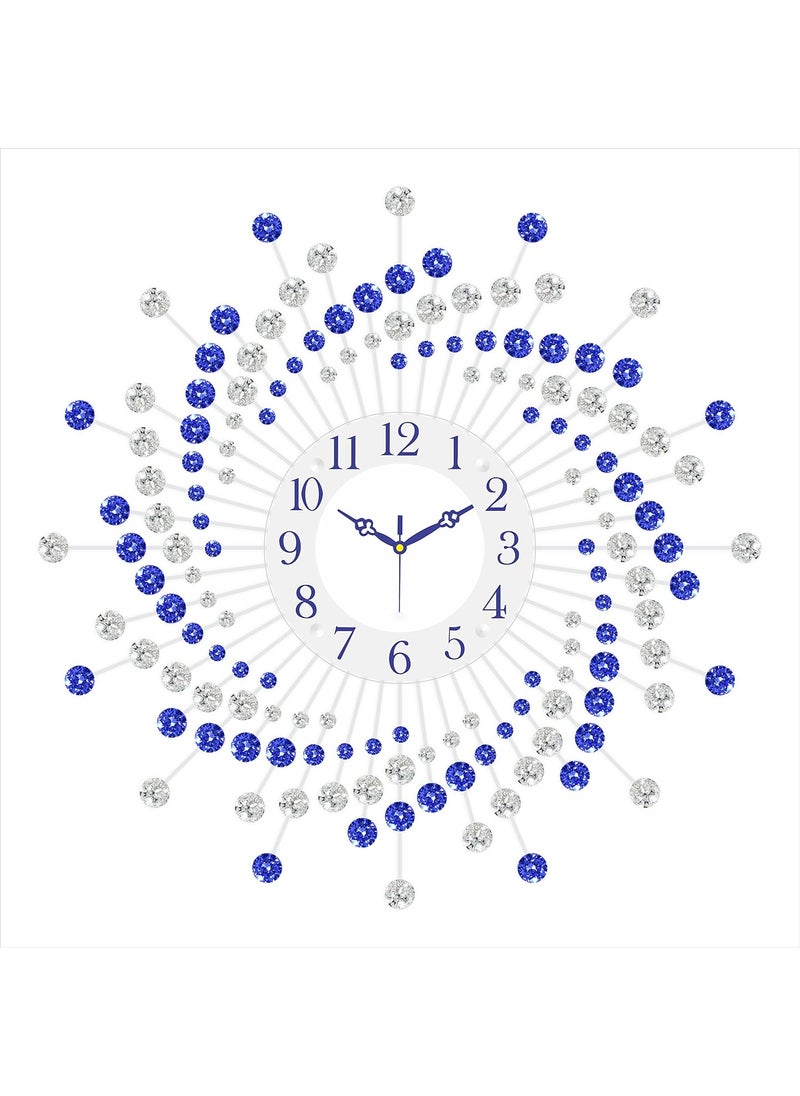 CHRONIKLE Beautiful Crystal Analog Floral Design Round Diamond Studded Metal Wall Clock for Living Room Home Decor Office Gifts Size 60 x 5 x 60 CM Color Blue White Weight 1460 Gram