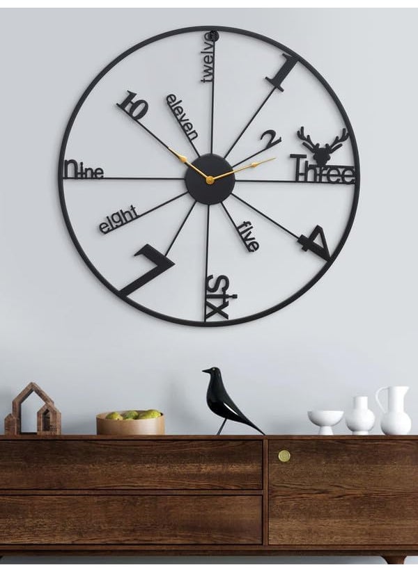 kriyanta Metal Wall Hanging Floral Handmade Wall Clock Multicolor Ticking Sound for BedroomDrawing RoomHallDining Room 24 INCH60 CMPack of 1 Deer B Black