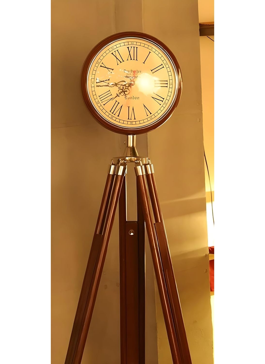 Rolifera Handcrafted Grandfather Style Floor Clock in Brown Polished Wood Vintage Two Folding Antique Floor Standing Clock with Roman Numbers 73 inches