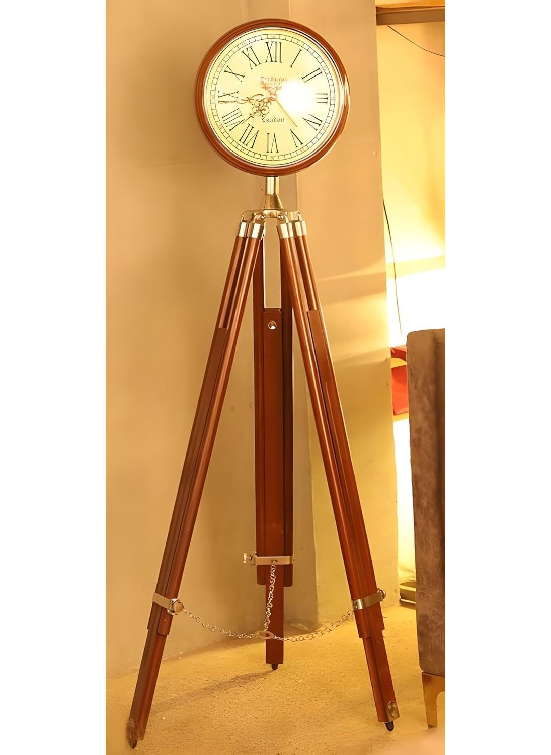 Rolifera Handcrafted Grandfather Style Floor Clock in Brown Polished Wood Vintage Two Folding Antique Floor Standing Clock with Roman Numbers 73 inches