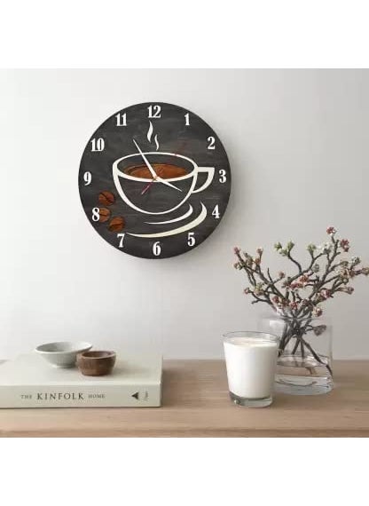 NABSTER Coffee Lovers Wall Clock Featuring a Coffee Decor Wall Art Posters Style Wooden Clock Perfect for Any Kitchen Home Decoration Cafe Bar Dinner or Restaurant 30 cm12 inches in Black