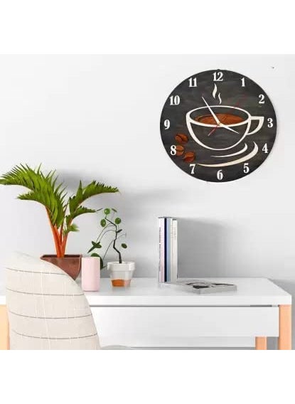 NABSTER Coffee Lovers Wall Clock Featuring a Coffee Decor Wall Art Posters Style Wooden Clock Perfect for Any Kitchen Home Decoration Cafe Bar Dinner or Restaurant 30 cm12 inches in Black