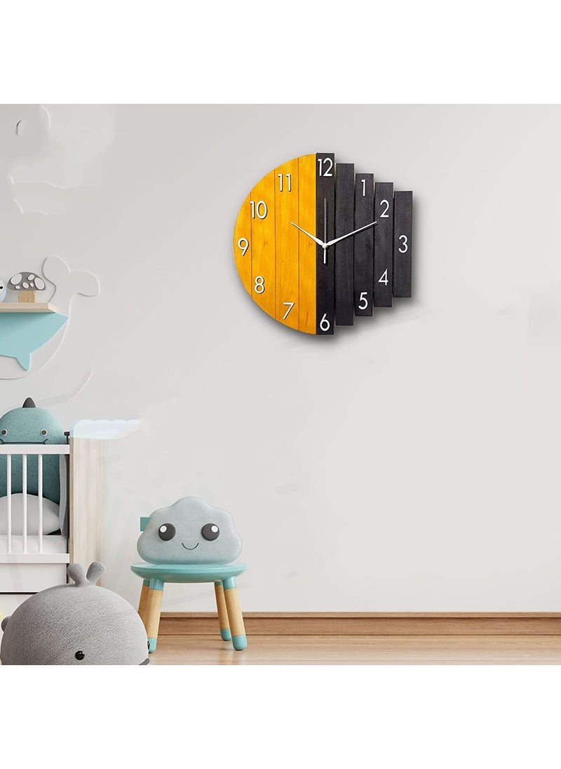 NABSTER Designer Wooden Wall Clock Latest Style Clock for Home Bedroom Living Room and Office with Big Size of 12 Inch Yellow