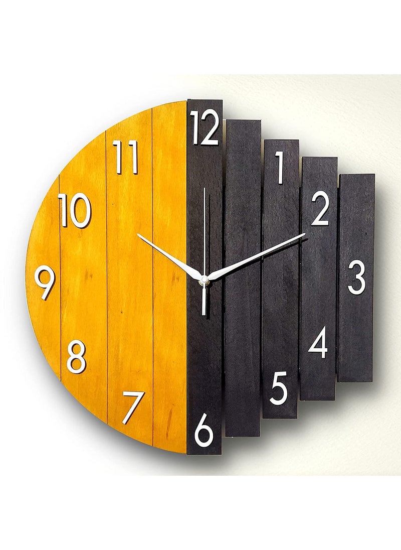 NABSTER Designer Wooden Wall Clock Latest Style Clock for Home Bedroom Living Room and Office with Big Size of 12 Inch Yellow